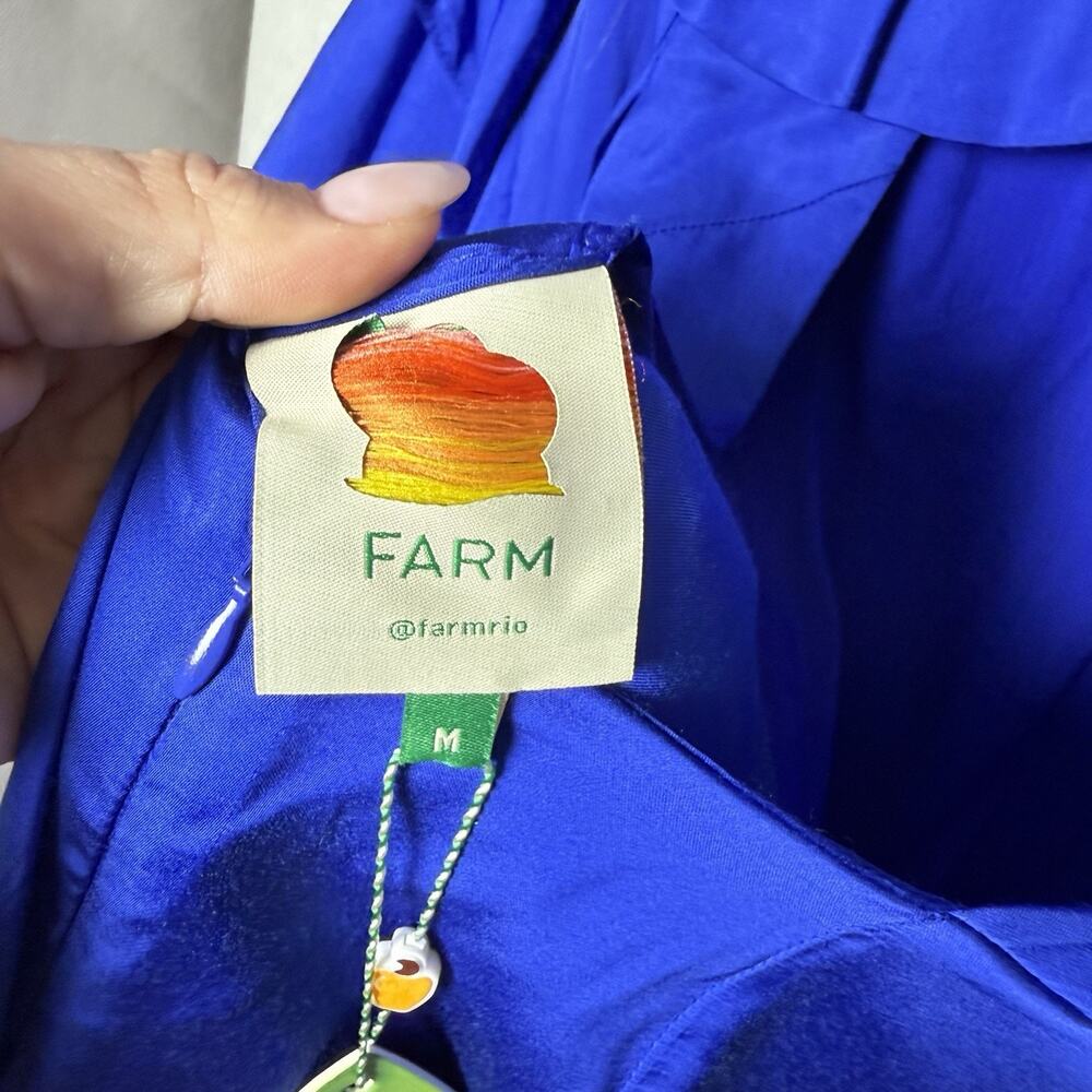 Farm Rio Mini Dress Bright Blue Open Back Ruffled Long Sleeve Women’s M - Picture 10 of 16